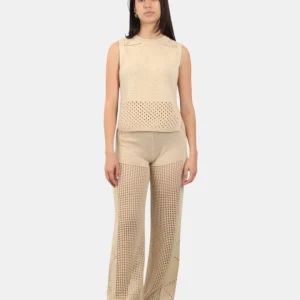 KNITTED FLARED PANTS MID RISE - CROCHET MESH 11