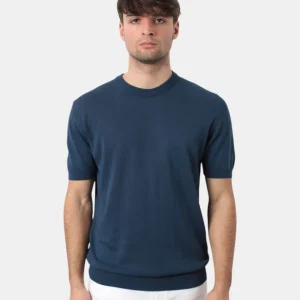 maglia a girocollo in cotone crepe - w1715 blu indigo