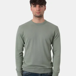 maglia a girocollo in cotone crepe - w2359 verde salvia