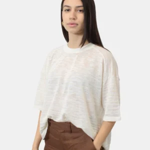 Maglia a girocollo roberto collina a righe - b1803 ecru/lino