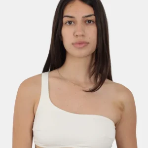ONE SHOULDER BANDEAU BIKINI TOP - 10 CREAM