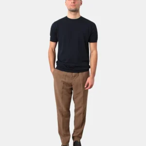 PANTALONE CON COULISSE WHITE SAND IN MISTO LINO - 48 MARRONE