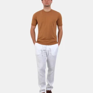 PANTALONE IN LINO 40 WEFT CON COULISSE - 40W441 BIANCO