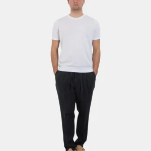 PANTALONE IN LINO 40 WEFT CON COULISSE - W1738 BLU