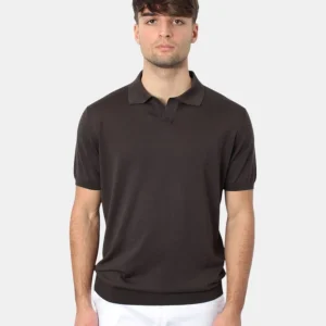 polo a manica corta kangra in rasato calato con collo diverso - 170 ebano