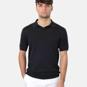 polo a manica corta kangra in rasato calato con collo diverso - 38 blu