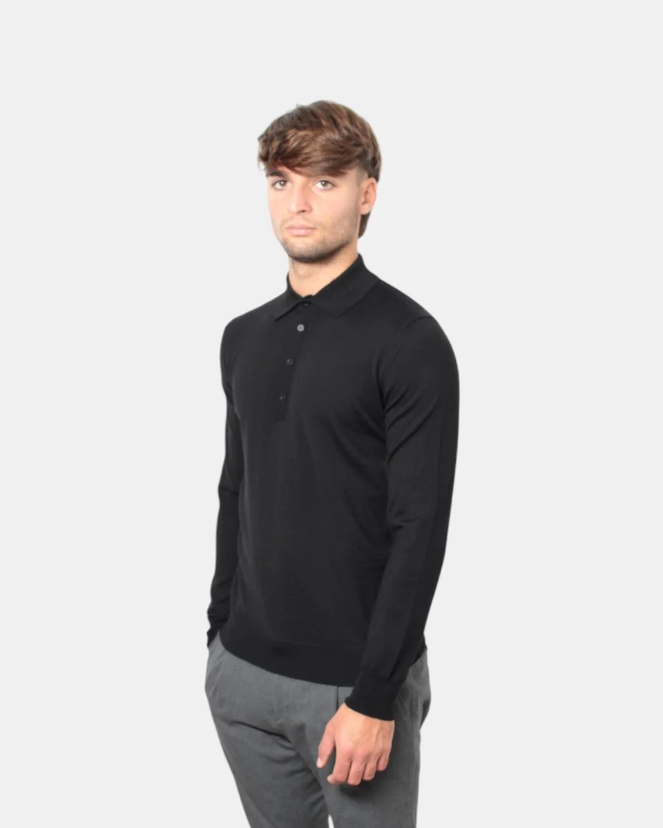 POLO A MANICA LUNGA KANGRA - 00013 NERO - immagine 3