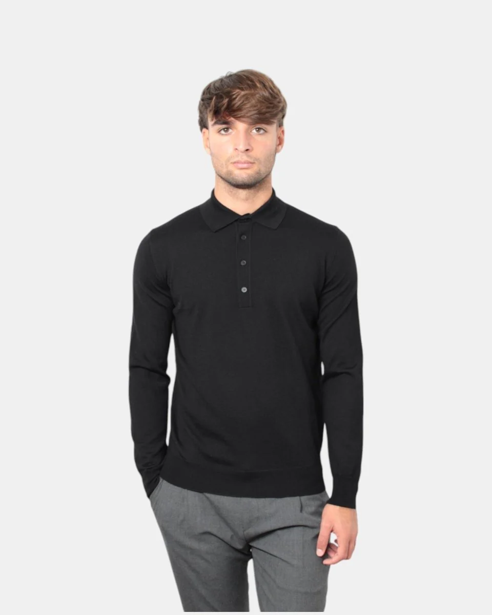 POLO A MANICA LUNGA KANGRA - 00013 NERO - immagine 2