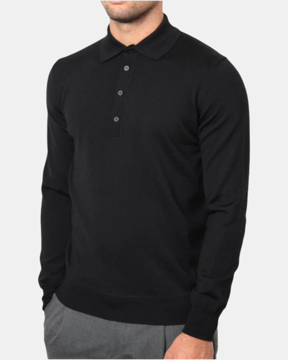 POLO A MANICA LUNGA KANGRA - 00013 NERO - immagine 5