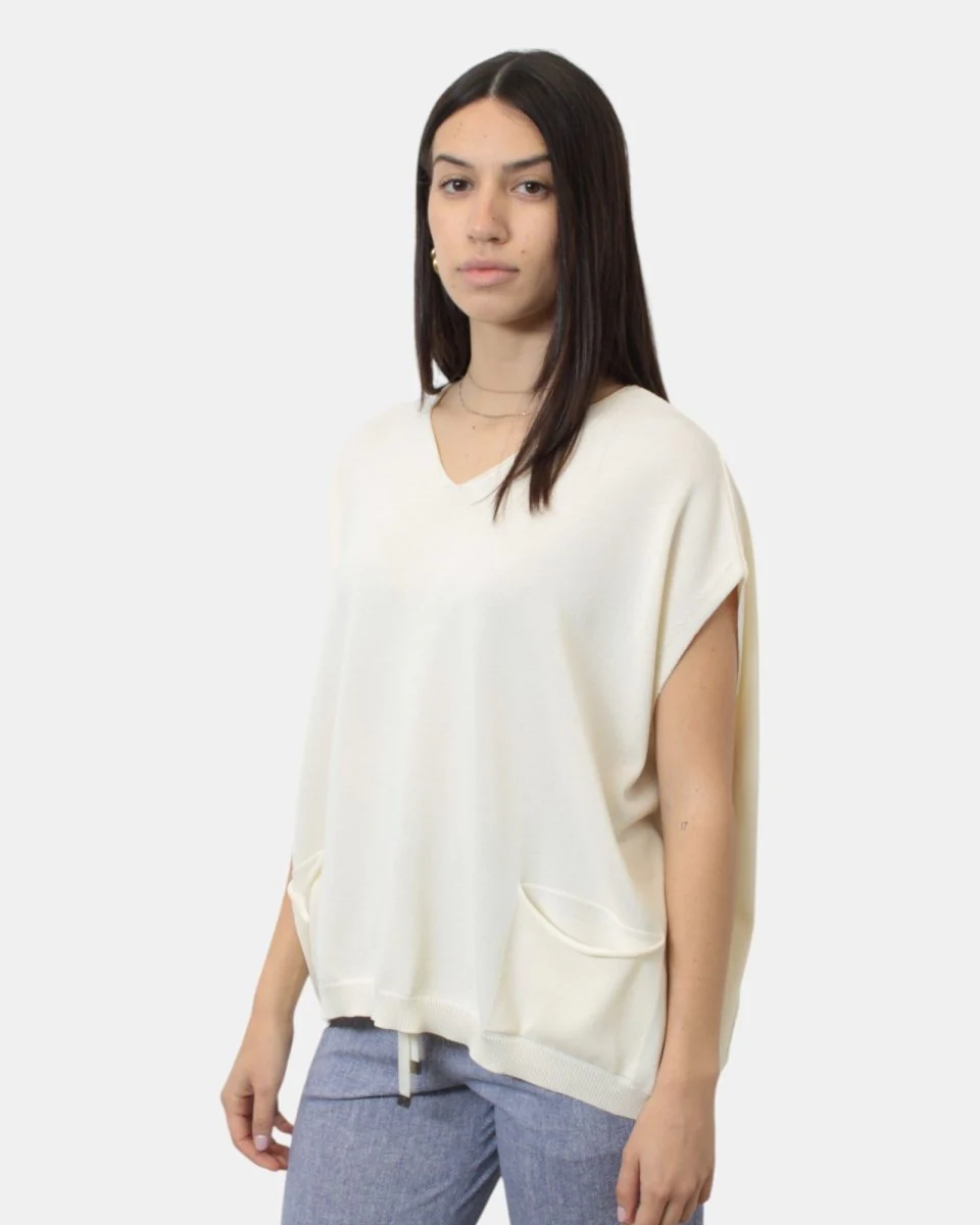 Poncho a v over hekla & co con taschine - avorio - immagine 3