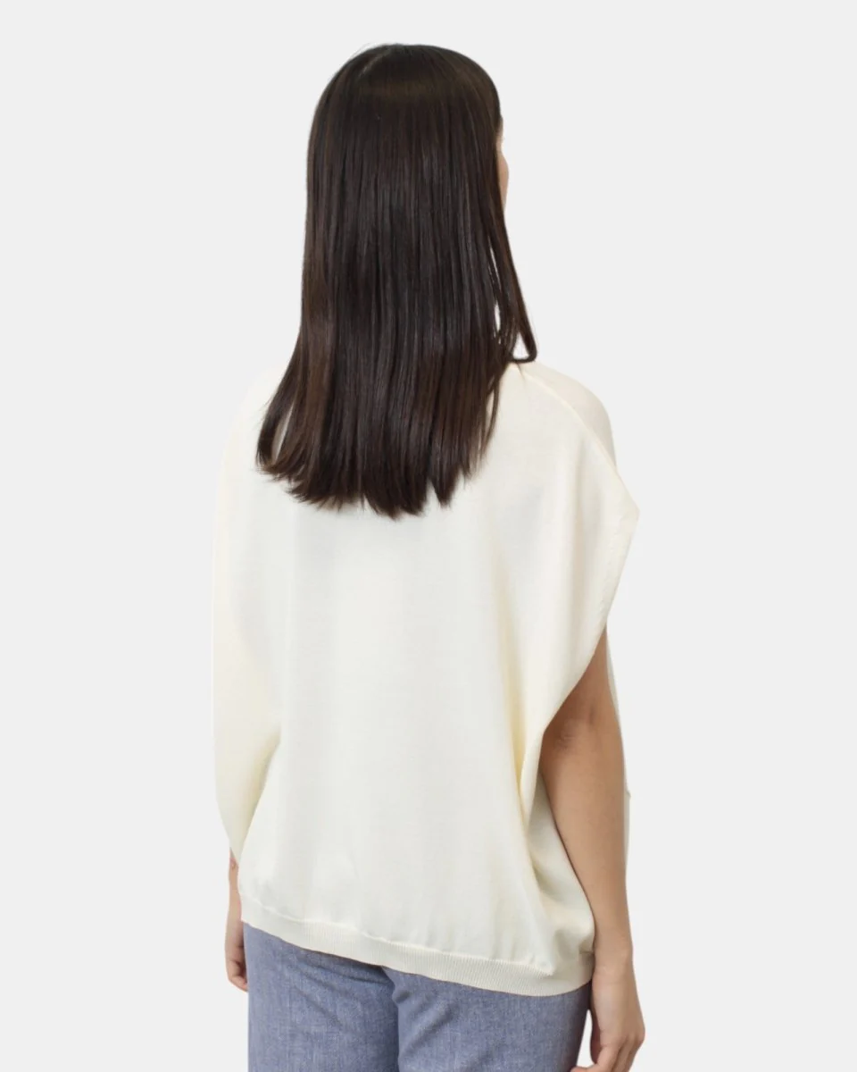 Poncho a v over hekla & co con taschine - avorio - immagine 4