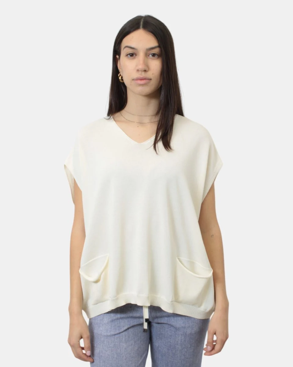 Poncho a v over hekla & co con taschine - avorio - immagine 2