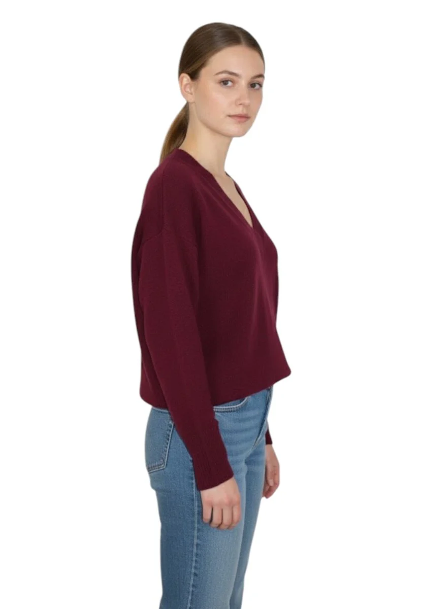 scollo a v invrociato over - burgundy - immagine 3