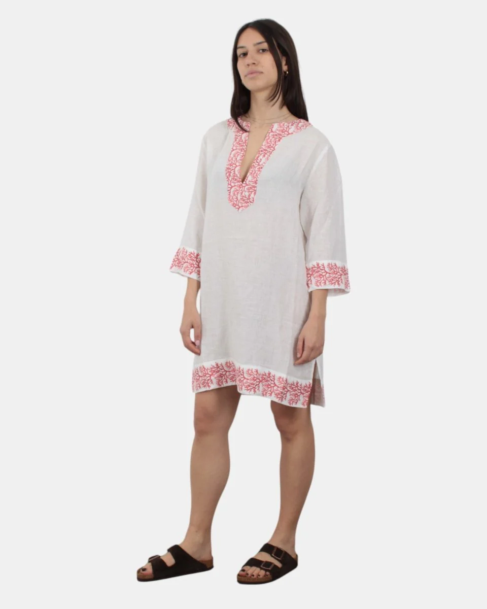 SHORT BEACHROBE DRESS - LINEN CORAL 1041 - immagine 3