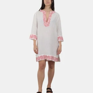 SHORT BEACHROBE DRESS - LINEN CORAL 1041