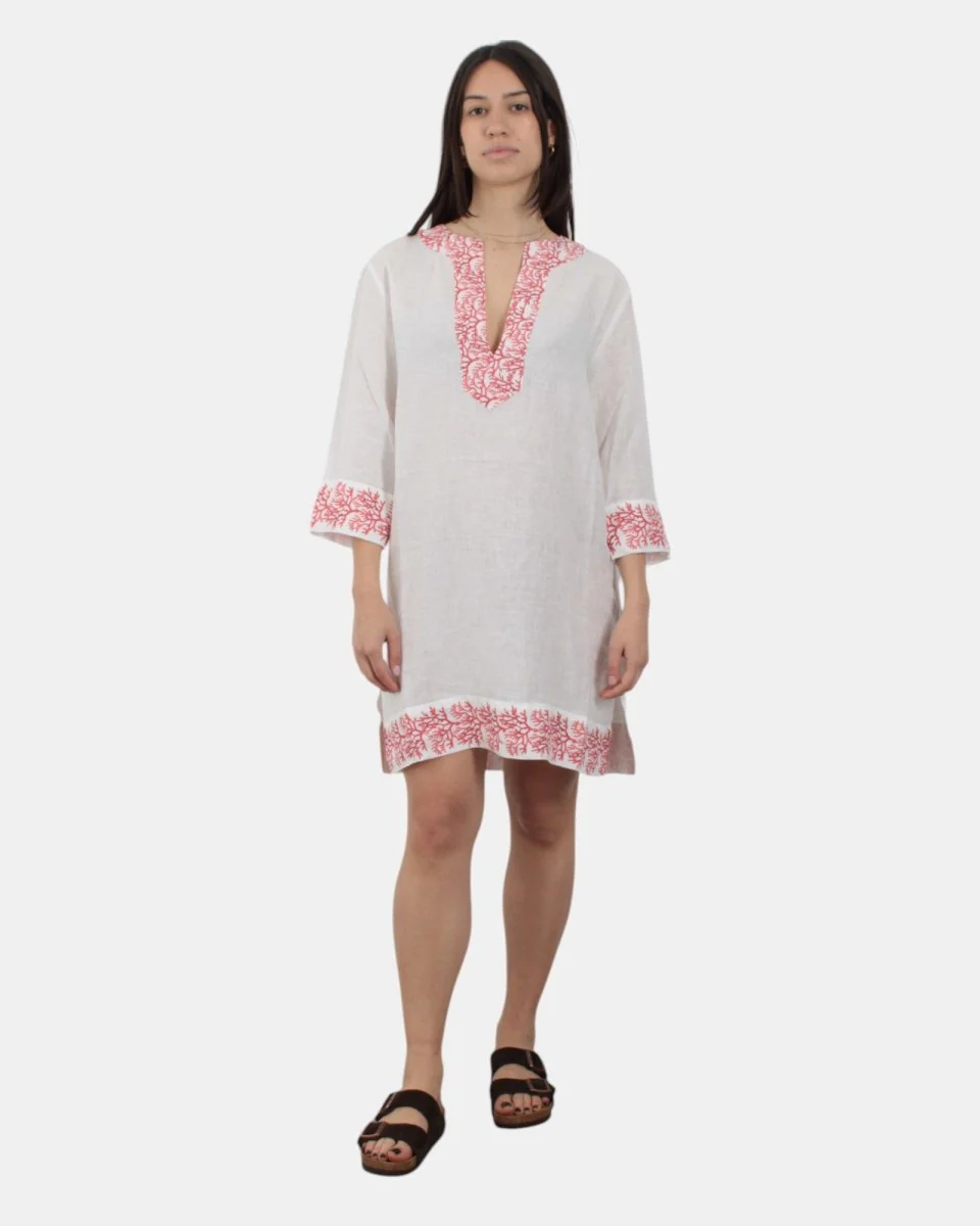 SHORT BEACHROBE DRESS - LINEN CORAL 1041