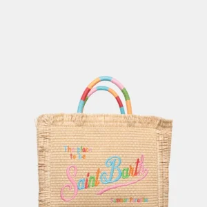 STRAW BAG WITH HANDLE - 11 MULTIC EMB