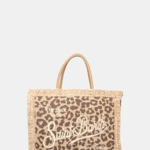 STRAW  BAG WITH HANDLE - LEOPARD 18 EMB