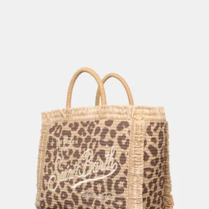 STRAW BAG WITH HANDLE - LEOPARD 18 EMB