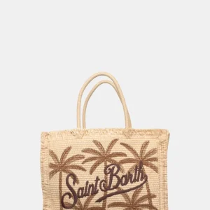 STRAW  BAG WITH HANDLE - PALM 18 EMB