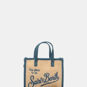 STRAW HANDBAG WITH PIPING - 11 DENIM EMB