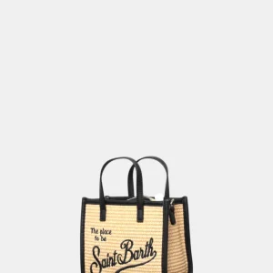 STRAW HANDBAG WITH PIPING - 1100 EMB