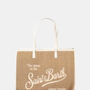 STRAW SHOULDER BAG WITH PIPING - 1910 EMB