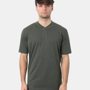 T-SHIRT BELLWOOD COLLO BOMBER CON BOTTONE - 034 VERDE MILITARE