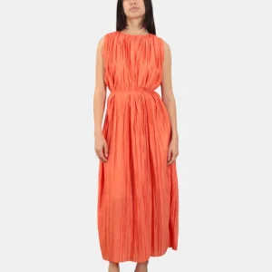 vestito roberto collina con plissé - b5738 corallo