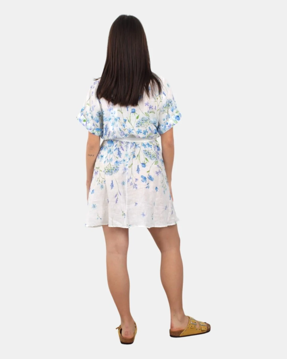 WOMAN SHORT DRESS - LINEN FLOWER BLUE 01 - immagine 4