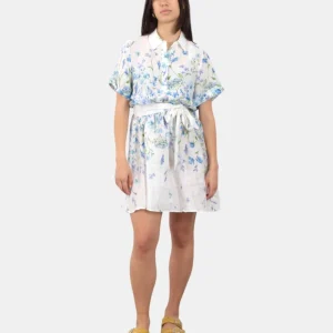WOMAN SHORT DRESS - LINEN FLOWER BLUE 01