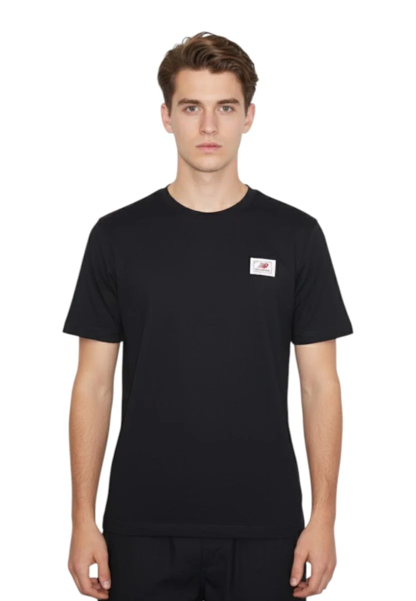 woven label t-shirt - black